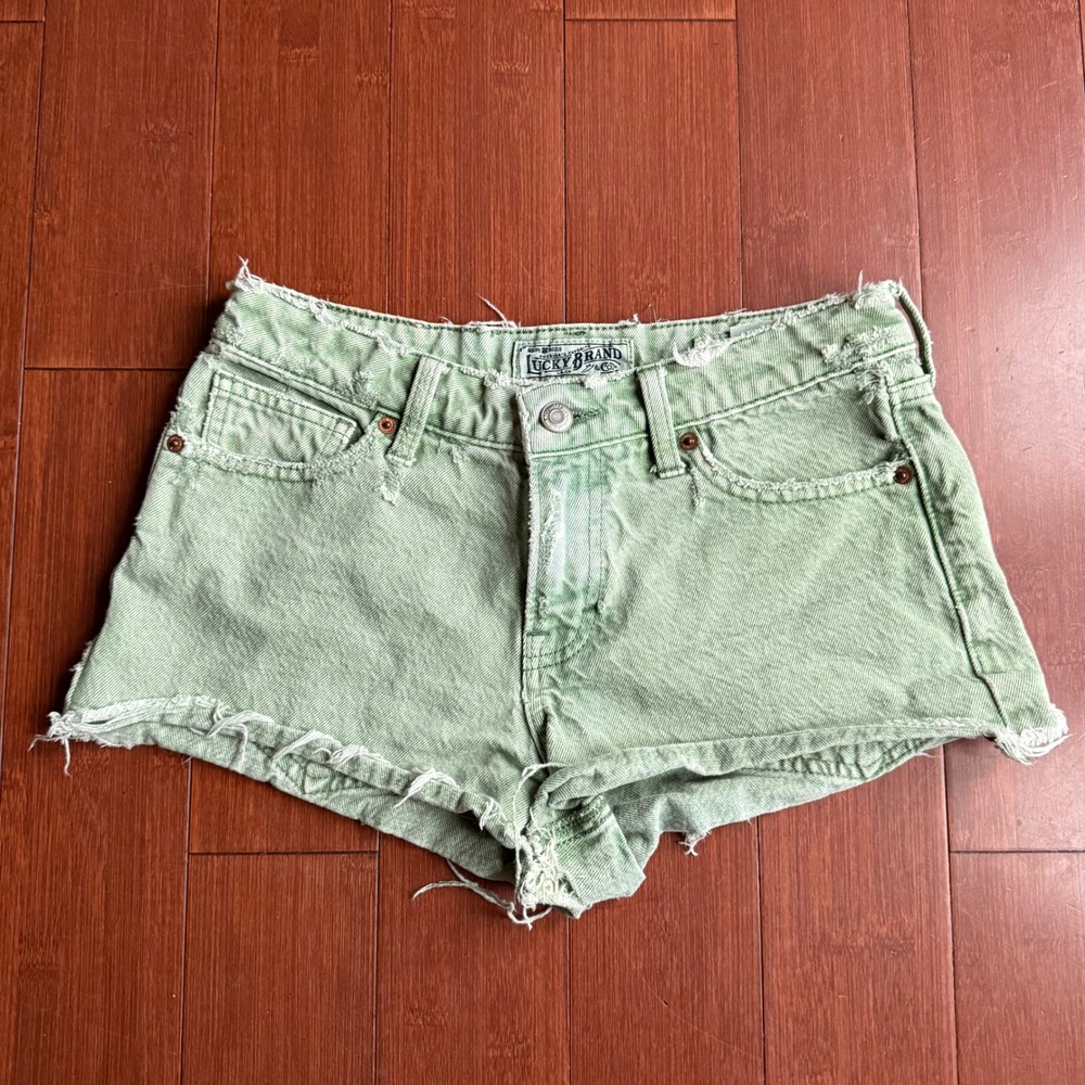 Green Lucky Brand Button Fly Frayed‎ Hem Jean Shorts